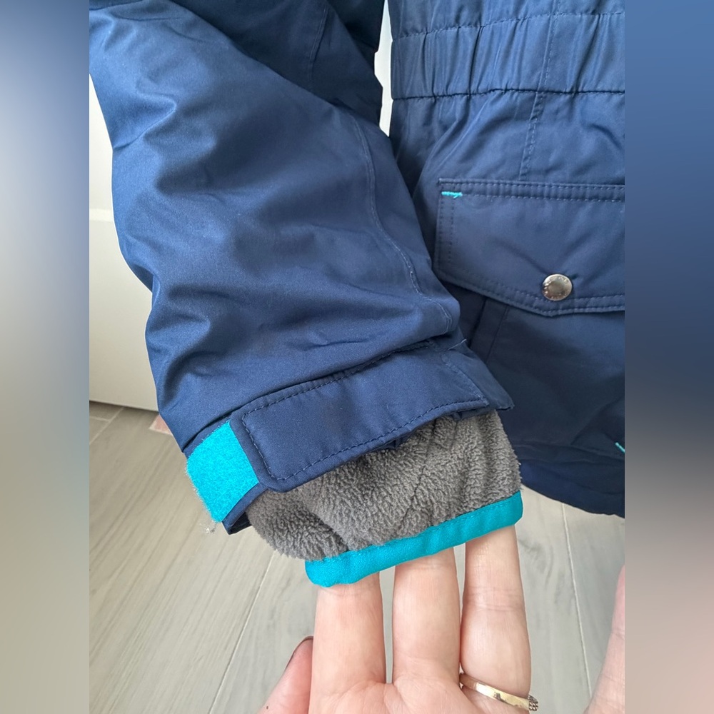 EUC Lands' End Girls Navy Sherpa Hooded Expedition Parka with Teal Trim, Size 14 - Picture 5 of 16